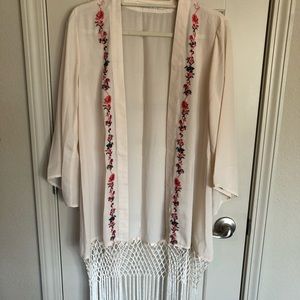 Potter’s Pot Sheer Floral Stitched Fringe Kimono